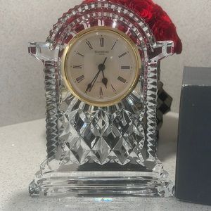 Vintage Signed WATERFORD CRYSTAL Large Gold-Faced Carriage Mantel Clock